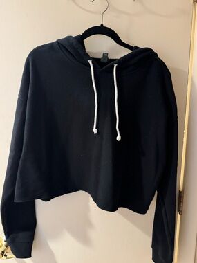 wild fable Black Cropped Hoodie with White Drawstrings